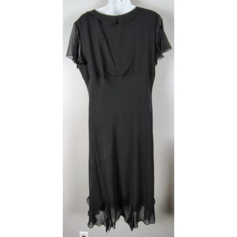 vtg AGB Dress Byer California Black Ruffle V-Neck Chiffon Midi Dress 16 goth vam - Picture 8 of 10